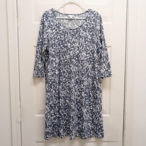 Pure Jill J Jill Dress Abstract Print Medium Blue Gray Pocket Casual Cottagecore